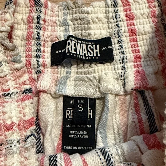 Rewash Multicolor Striped Elastic Waist Linen Blend Shorts - Picture 2 of 8